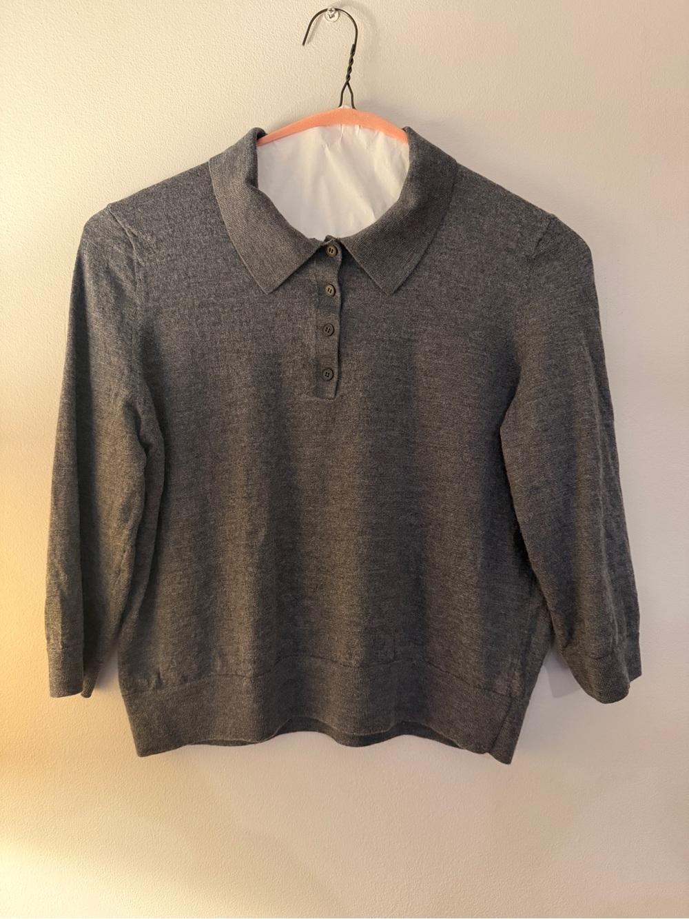 COS Gray Knit Polo Sweater 3/4 Sleeve Women’s Large Minimalist
